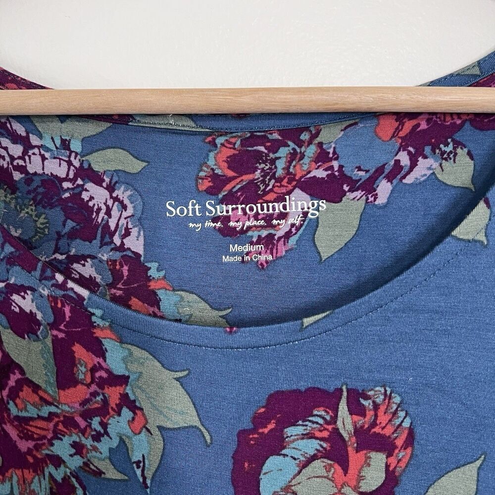 Soft Surroundings Ismerelda Floral Maxi Dress Blue Pink Jersey Long Sleeve M NEW - Picture 5 of 10